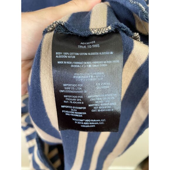 Volcom Mens Modern Fit Striped T-Shirt XL Blue Beige Casual Short Sleeve Cotton - Picture 5 of 7